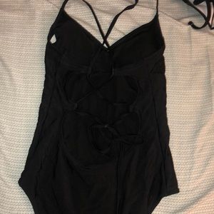lace up back black one piece